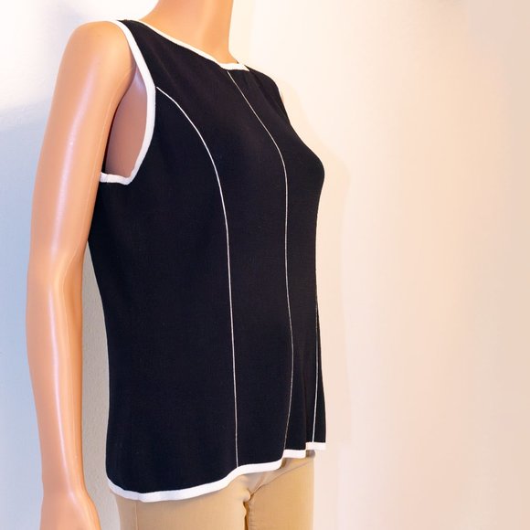 Contrast Detail Black Knit Sleeveless Blouse | Grace Dane Lewis | Size L - Picture 2 of 13